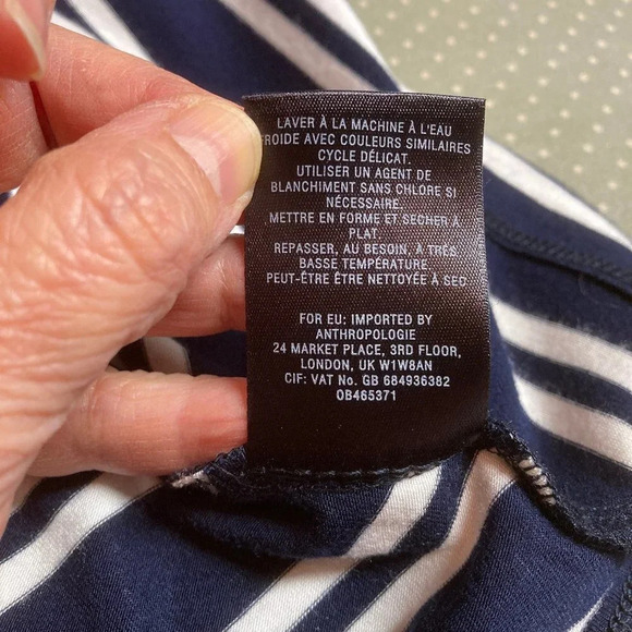 Maeve Anthropologie Navy & White Striped Turtleneck Dress, Sharkbite Hem, Medium - Picture 10 of 10